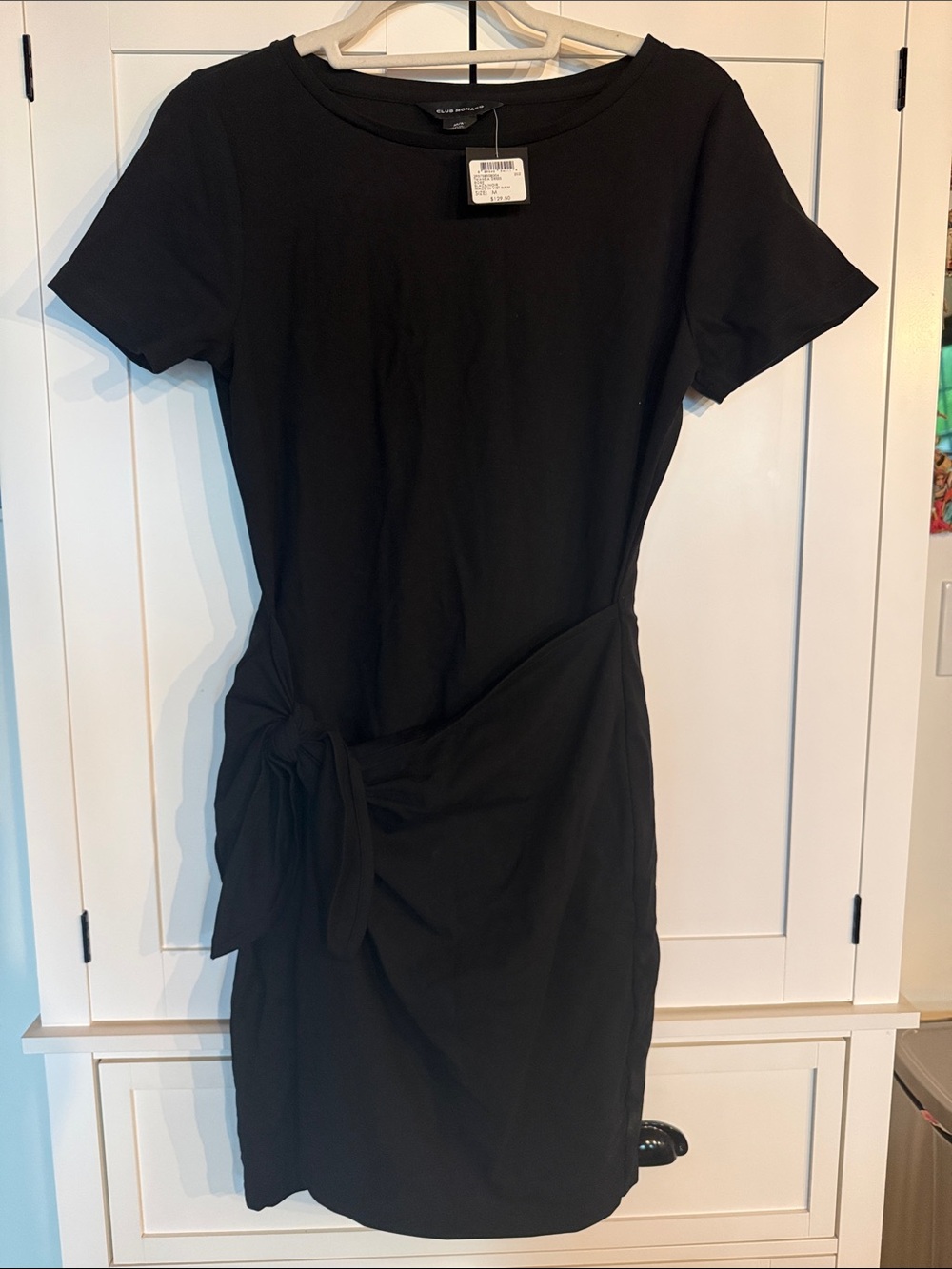 Club Monaco Black Short-Sleeve Tie-Detail Mini Dress
